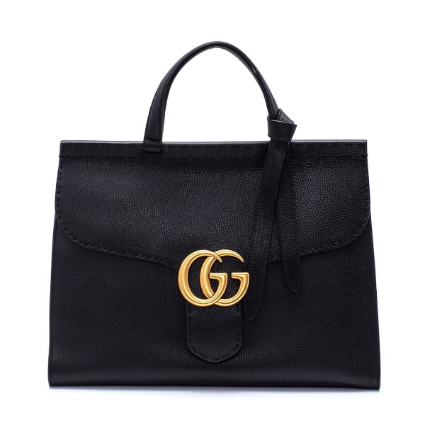 Gucci - Black Leather GG Marmont Large Top Handle Bag